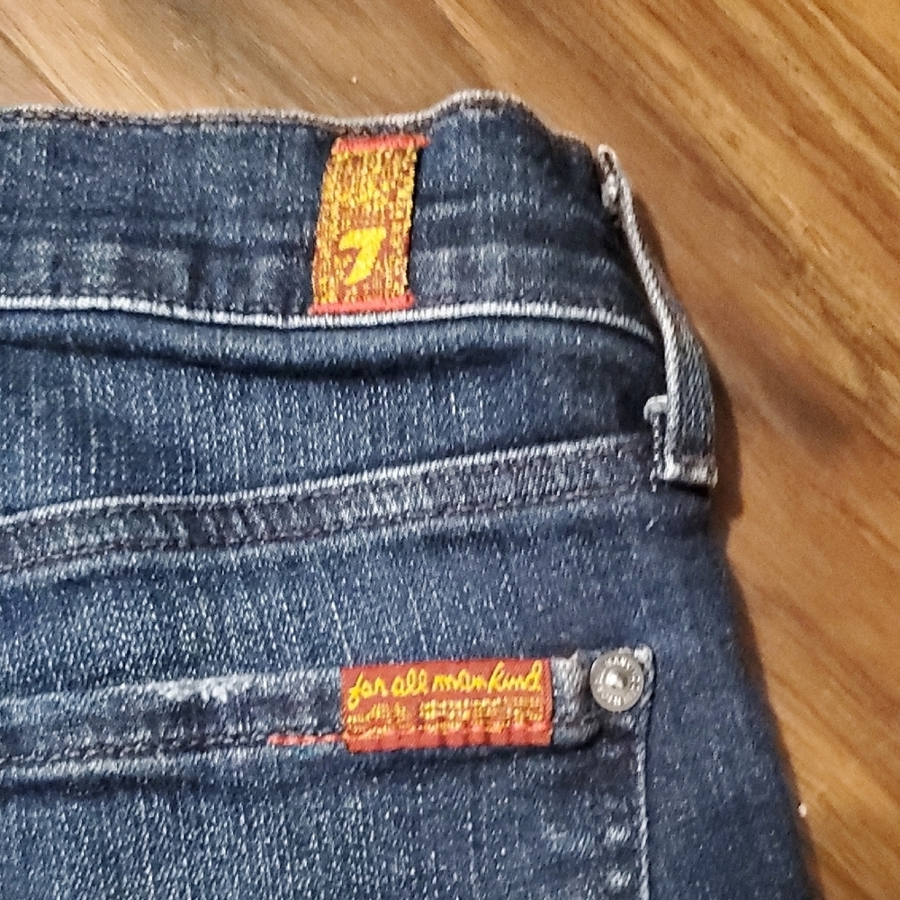7 For All Mankind Dark Blue Distressed Skinny Jeans - Picture 6 of 7
